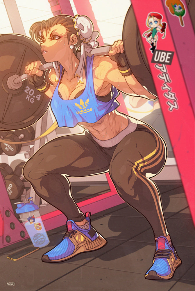 chun li squatting at the gym by edwin huang