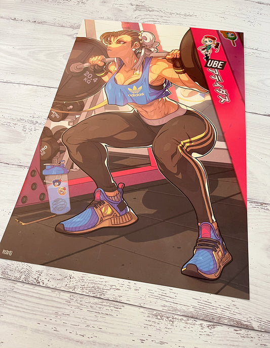 chun li squatting at the gym by edwin huang