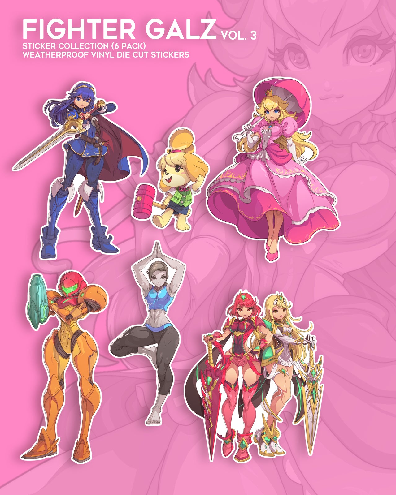 samus peach pyra mythra lucina smash bros stickers by edwin huang
