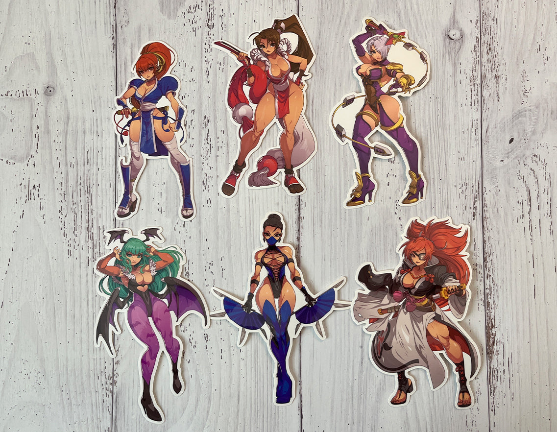 mai shiranui morrigan baiken ivy valentine stickers by edwin huang
