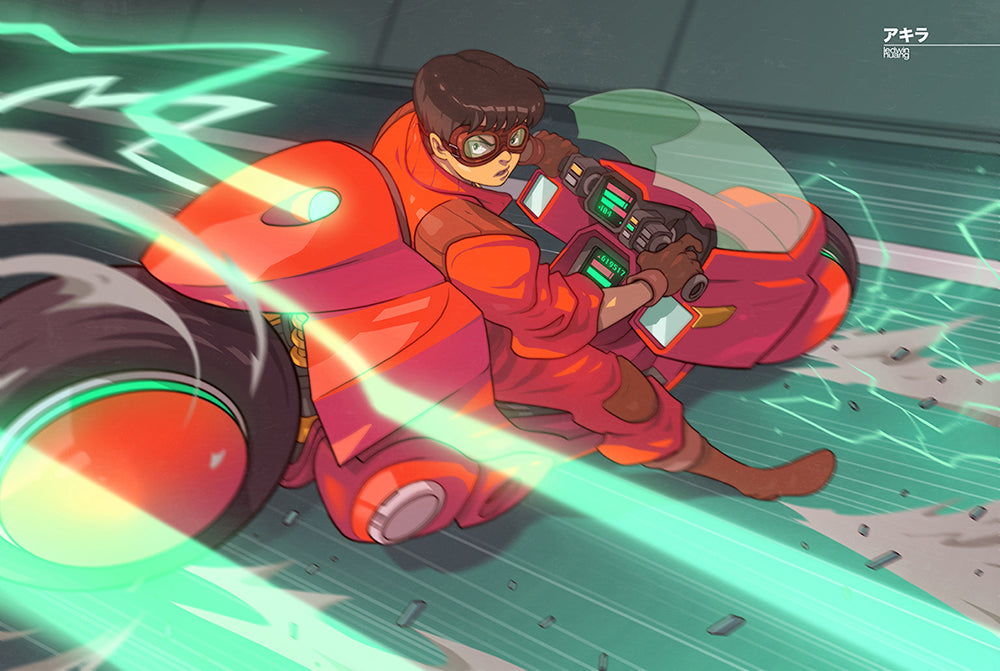 kaneda on his iconic bike. from the manga and movie akira. drawn by edwin huang