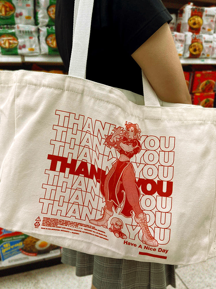 canvas tote bag street fighter chun li chinese thank you take out bag