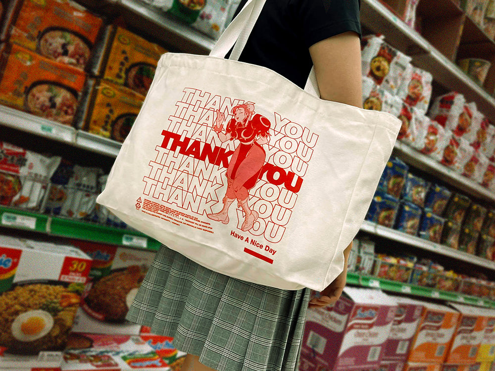 canvas tote bag street fighter chun li chinese thank you take out bag